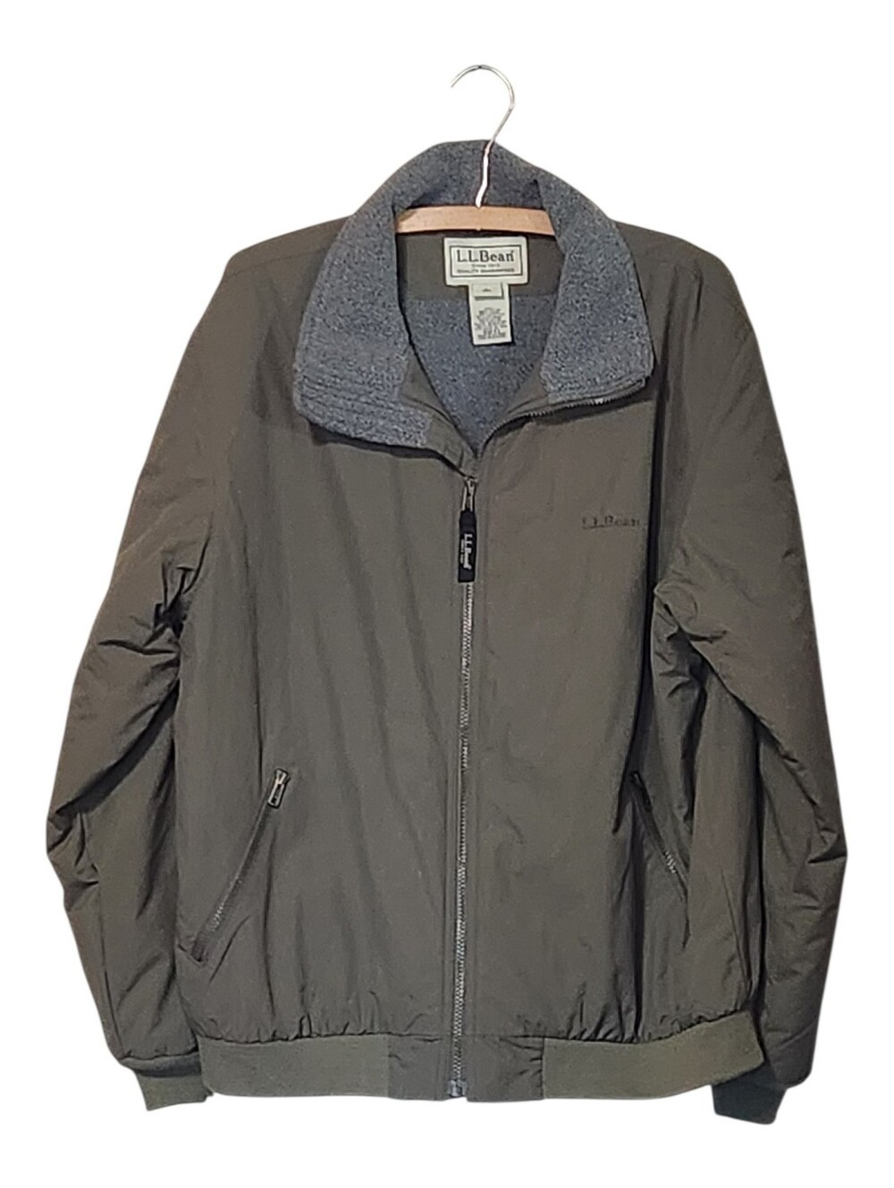 L.L. Bean Warm Up Nylon Thinsulate Lined Bomber Jacket Olive Green Large EUC